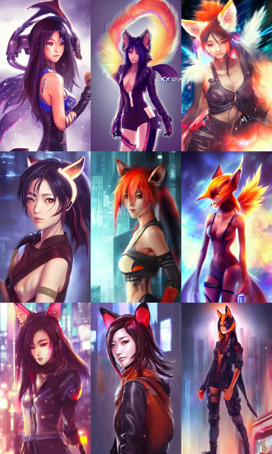 Prompt: A realistic anime digital painting of Aya Ueto as cyberpunk Kitsune with fox ears, digital painting, by Stanley Artgerm Lau, Sakimichan, WLOP and Rossdraws, digtial painting, trending on ArtStation, SFW version