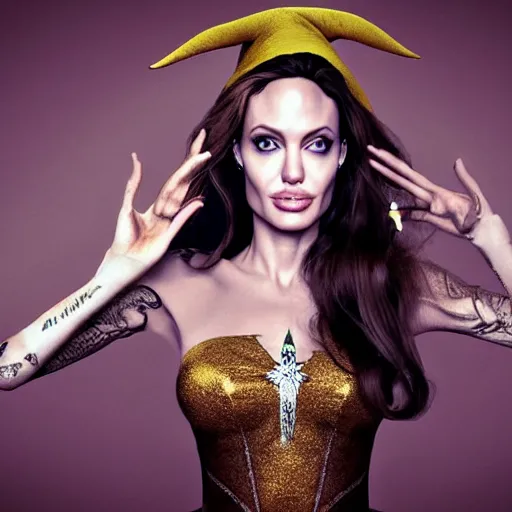 Prompt: portrait of angelina jolie as an elf sorceress, ultra realistic, canon photography