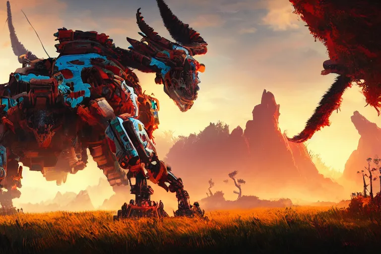 Image similar to fireclaw machine mecanical creature robot of horizon forbidden west horizon zero dawn bioluminiscence global illumination ray tracing hdr fanart arstation by ian pesty and alena aenami artworks in 4 k