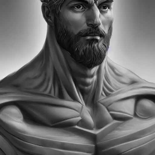 Image similar to a portrait of a man made entirely of marble, D&D, fantasy, elegant, hopeful, muscular, highly detailed, digital painting, artstation, concept art, smooth, sharp focus, illustration