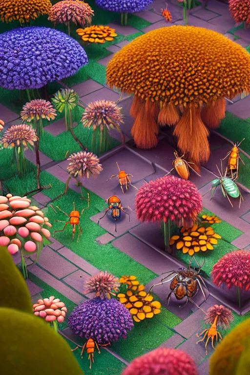 Prompt: super detailed color art, a lot of small garden flowers, A multiverse of insects and spiders, unreal engine, wes anderson color palette, 3d render, colorful, digital art