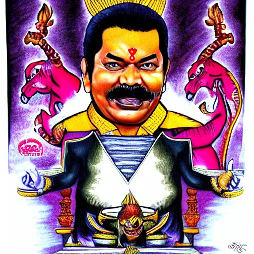 Image similar to mahinda rajapaksa as the devil, hand drawn style