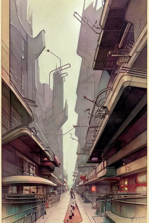 Image similar to ( ( ( ( ( taliesin up view 1 9 5 0 s retro future art deco city street design. muted colors. ) ) ) ) ) by jean - baptiste monge!!!!!!!!!!!!!!!!!!!!!!!!!!!!!!