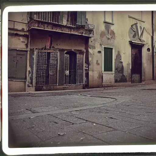 Image similar to artistic photos of a bike macro lenses. polaroid. city of genoa. old. scratched. vintage.