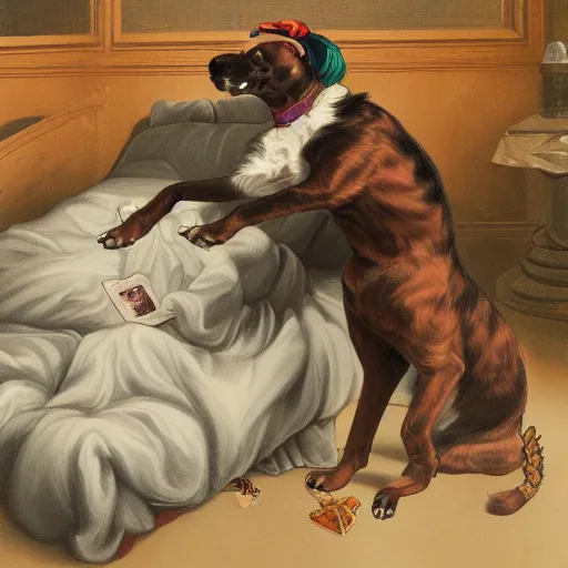 Image similar to A dog snooping the rapper Snoop Dogg, rococo painting, smooth, sharp focus,, pixiv, ultra highly detailed