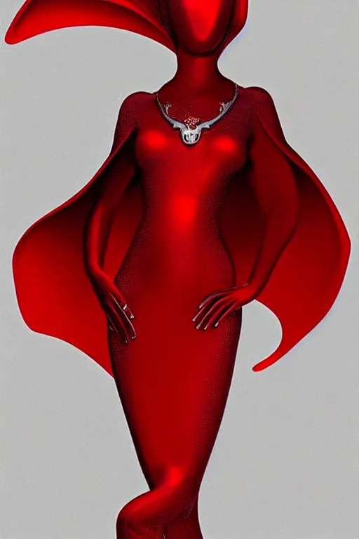 Prompt: detailed beautiful noun in opened white gold red coat, seductive confident pose, attractive feminine curves, intricate details, afrofuturism, futuristic, alien, elegant cape, elegant, photorealism, trending on artstation, holy halo, advanced technology, art by moebius and vitaly bulgarov and chanthara