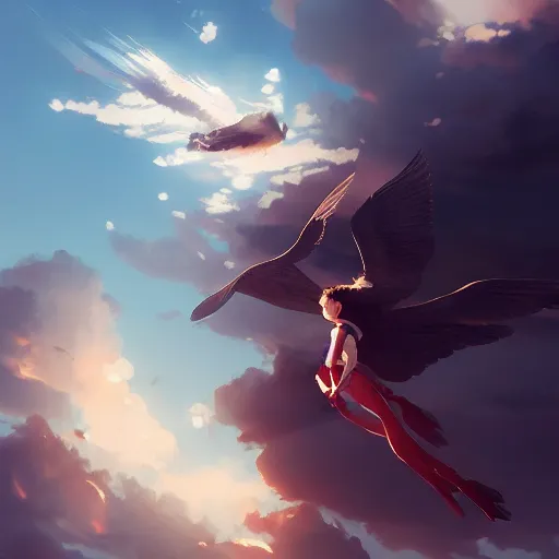 Image similar to milano bird flying. clouds. summer.. 4 k, concept art, by wlop, ilya kuvshinov, artgerm, krenz cushart, greg rutkowski, pixiv. cinematic dramatic atmosphere, sharp focus, volumetric lighting, cinematic lighting, studio quality