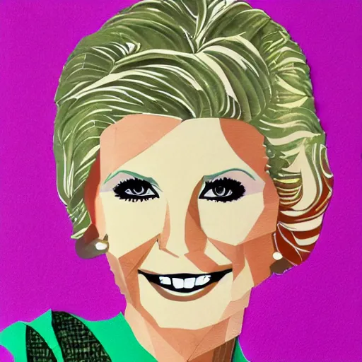 Prompt: a stylized cut paper portrait of olivia newton - john