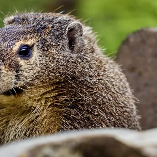 Prompt: high detail photo of a groundhog is working on a computer