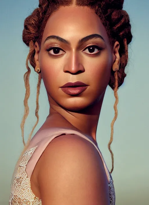 Image similar to photographic portrait of a stunningly beautiful renaissance beyonce with soft makeup in soft dreamy light at sunset, royal themed, contemporary fashion shoot, by edward robert hughes, annie leibovitz and steve mccurry, david lazar, jimmy nelsson, breathtaking, 8 k resolution, extremely detailed, beautiful, establishing shot, artistic, hyperrealistic, beautiful face, octane render