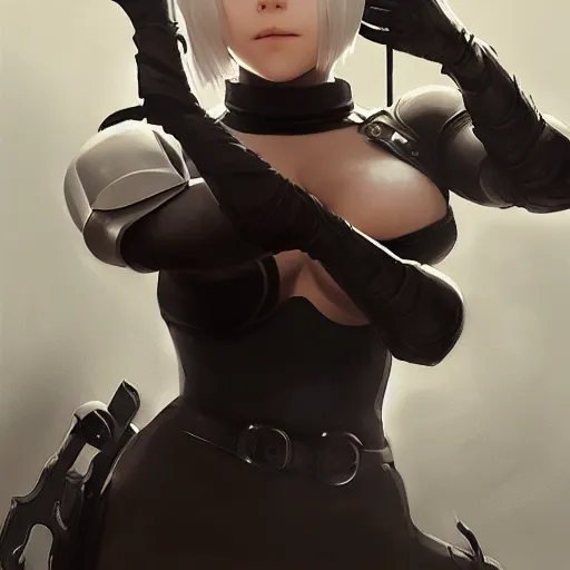 Image similar to 2B nier automata, anatomy, only two hands, highly detailed, digital painting, artstation, concept art, smooth, sharp focus, illustration, Unreal Engine 5, 8K, art by art by artgerm and greg rutkowski and edgar maxence