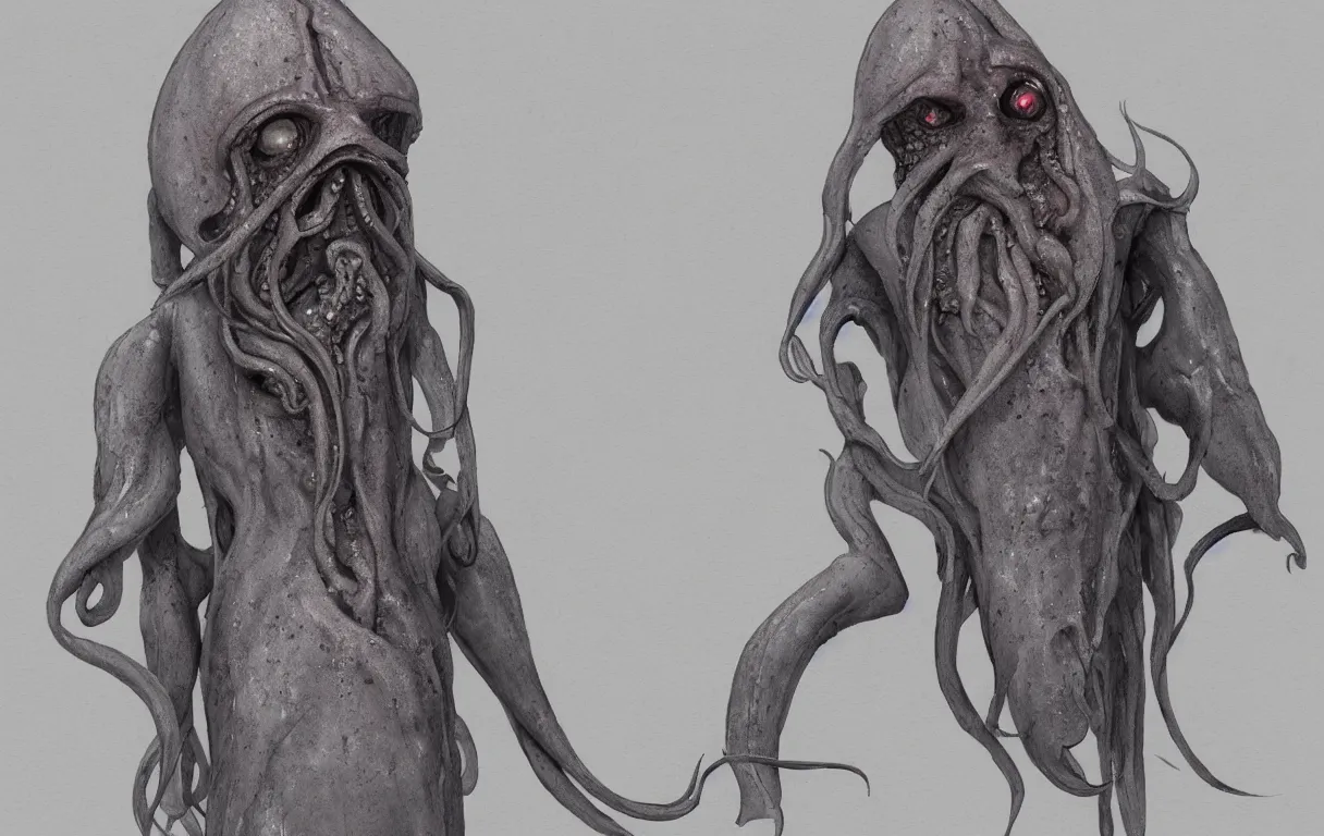 Prompt: humanoid squid with grey skin in robes looking at the viewer, concept art by jama jurabaev