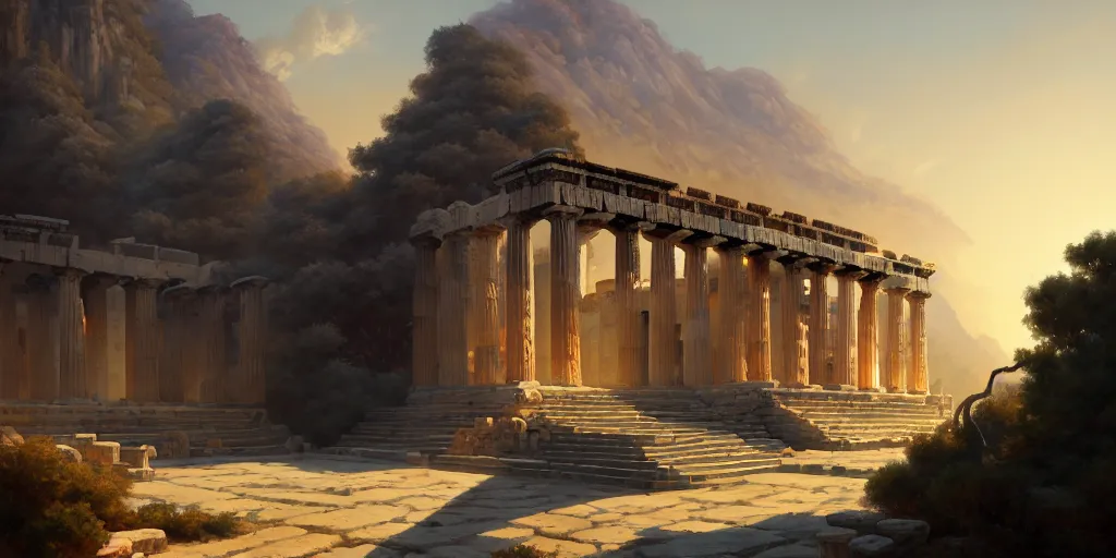 Image similar to an ancient greek city, extremely detailed digital painting, in the style of fenghua zhong and ruan jia and jeremy lipking and peter mohrbacher, mystical colors, rim light, beautiful lighting, 8 k, stunning scene, raytracing, octane, trending on artstation