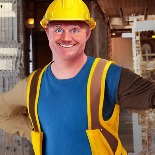 Image similar to bob the builder as a real life human person shot from cinematic