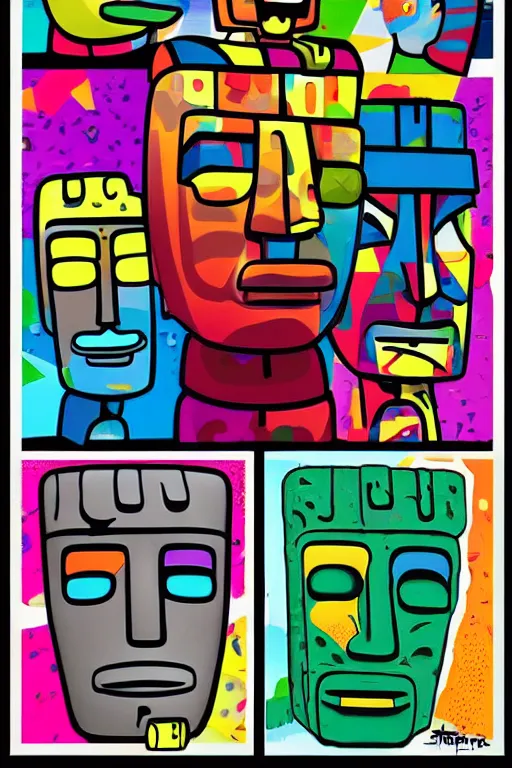 caricature cartoon moai statue popart slap face, Stable Diffusion