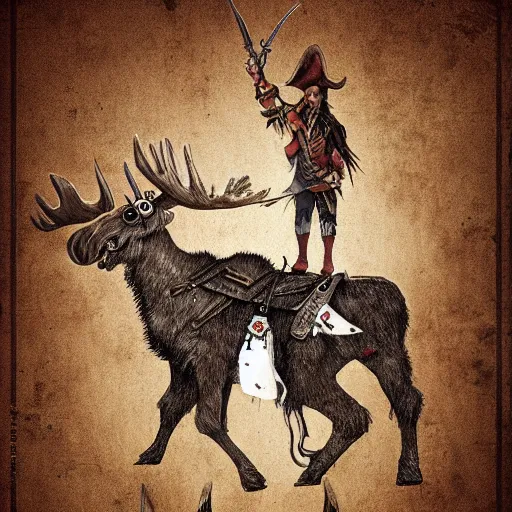 Image similar to anthropomorphic moose pirate humanoid by tooth wu, pirate ship, sea, fantasy