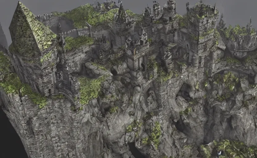 Image similar to A castle upon a jagged cliff, dark souls level, epic