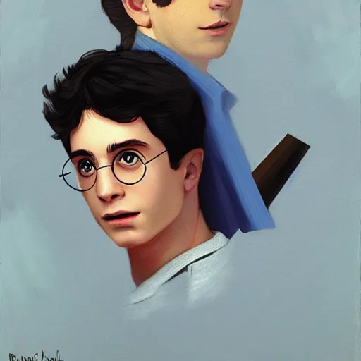 Image similar to Harry Potter and Percy Jackson unite by Raphael, Hopper, and Rene Magritte. detailed, romantic, enchanting, trending on artstation.