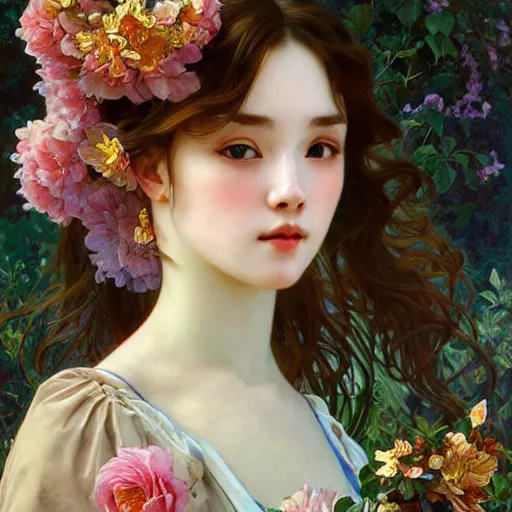 Image similar to a masterpiece ultrarealistic ultradetailed portrait of beautiful love girl maid lady baroque renaissance. medium shot, intricate, elegant, by stanley artgerm lau, wlop, alphonse mucha, rossdraws, andrei riabovitchev. flower background my james jeand.