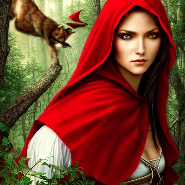 Prompt: beautiful!! red riding hood assassin artgerm anne stokes highly detailed 8 k hdr smooth sharp focus high resolution award - winning photo photorealistic