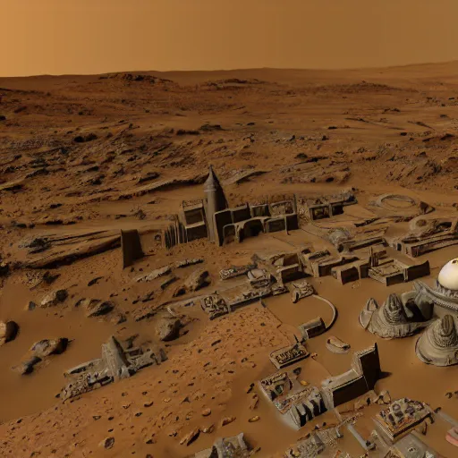 Prompt: a medieval city on the surface of mars