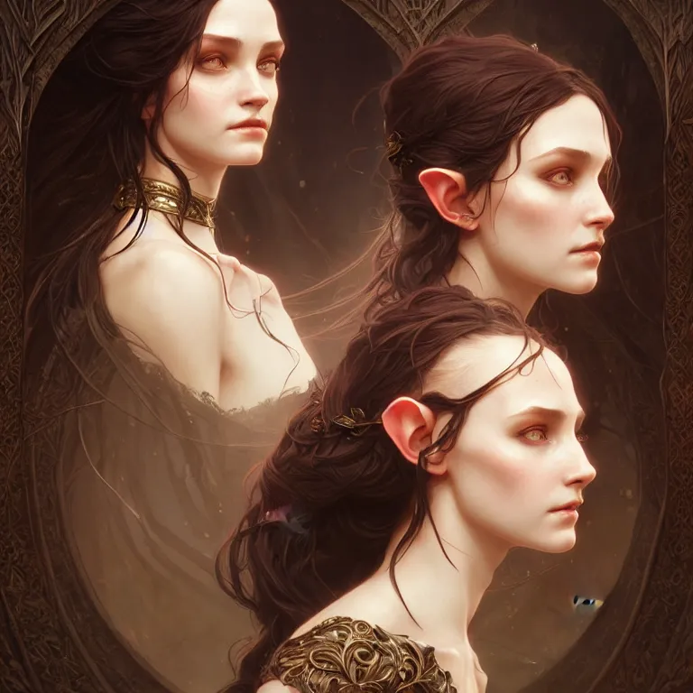 Prompt: Portrait of elvish girl, face, dark fantasy, intricate, elegant, highly detailed, digital painting, artstation, concept photoset, smooth, sharp focus, photo, art by artgerm and greg rutkowski and alphonse mucha