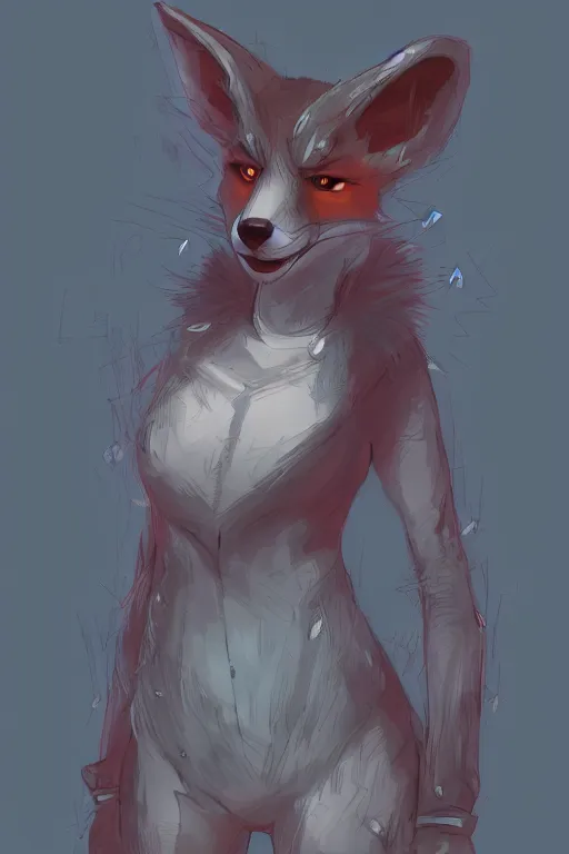 Image similar to a fox fursona, trending on artstation, by kawacy, furry art, digital art, cyberpunk, high quality, backlighting