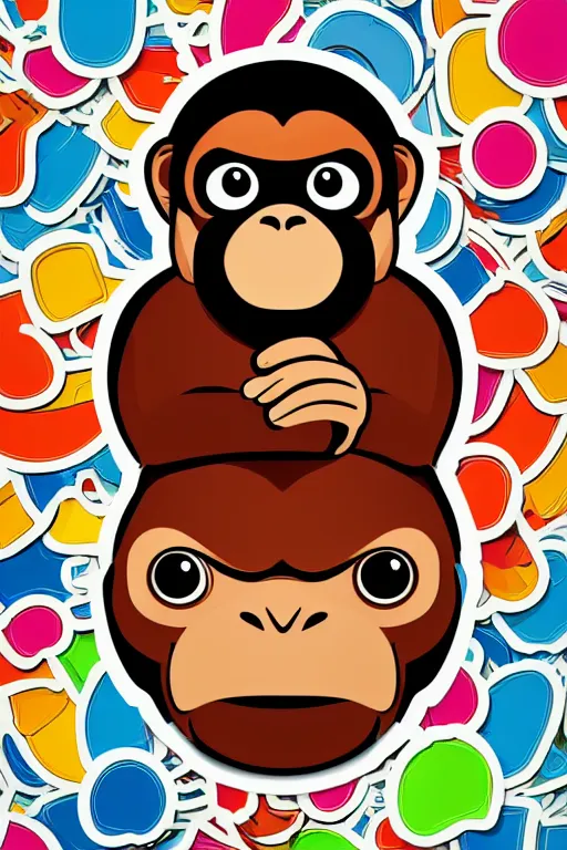 Image similar to Portrait of a Monkey, mafia, gangster, sticker, colorful, illustration, highly detailed, simple, smooth and clean vector curves, no jagged lines, vector art, smooth