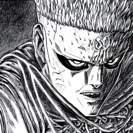 Prompt: A hyper-detailed portrait of a new villain in berserk by kentaro miura