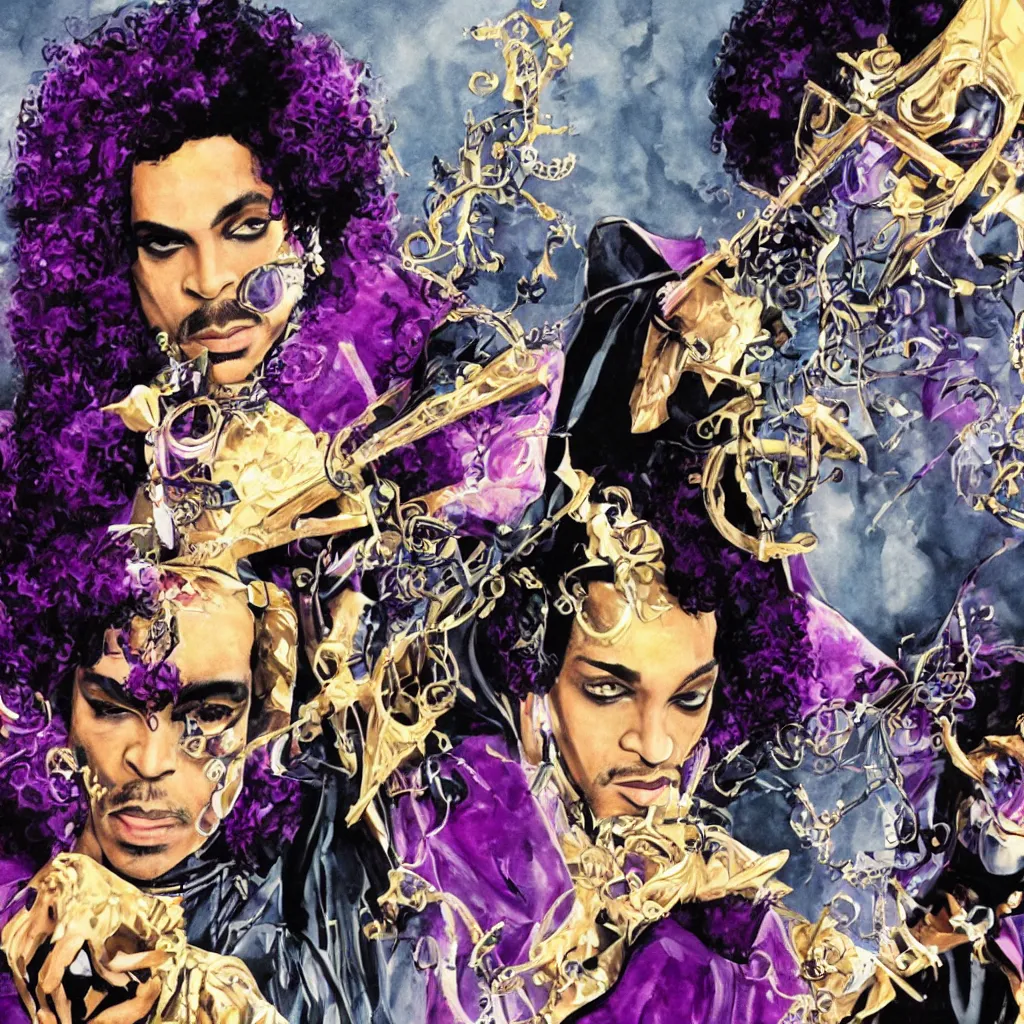 Prompt: a highly detailed portrait of prince as gemini in a batman film