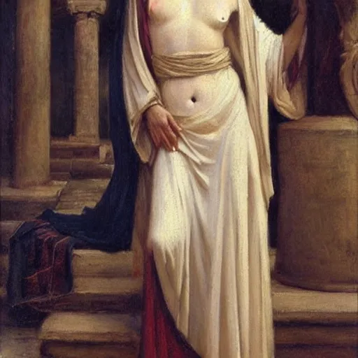 Image similar to a stunnin Grecian beauty by John Collier, flowing robes, antiquated