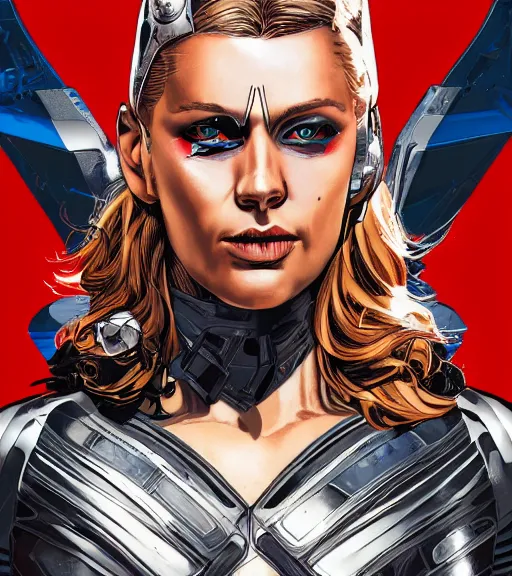 Image similar to HD photograph of Viking female android, by MARVEL comics and Sandra Chevrier, 4k