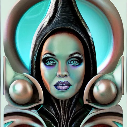 Image similar to highlights and highly detailed retro futuristic portrait of alien witch