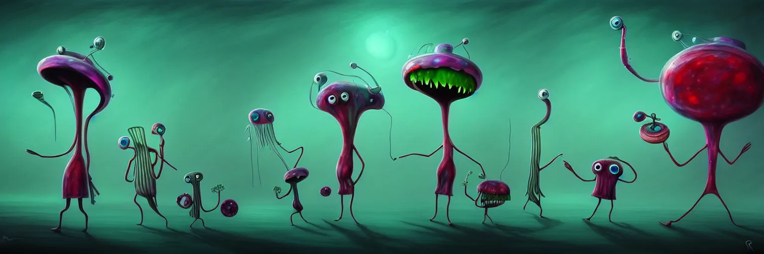 Image similar to whimsical surreal plankton creature characters, surreal dark uncanny painting by ronny khalil