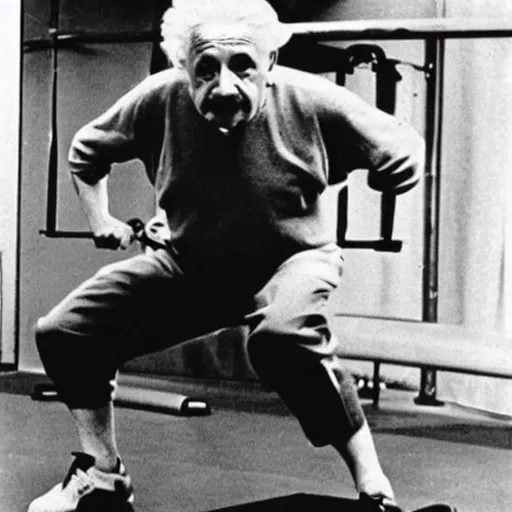 Image similar to Albert Einstein working out at the gym