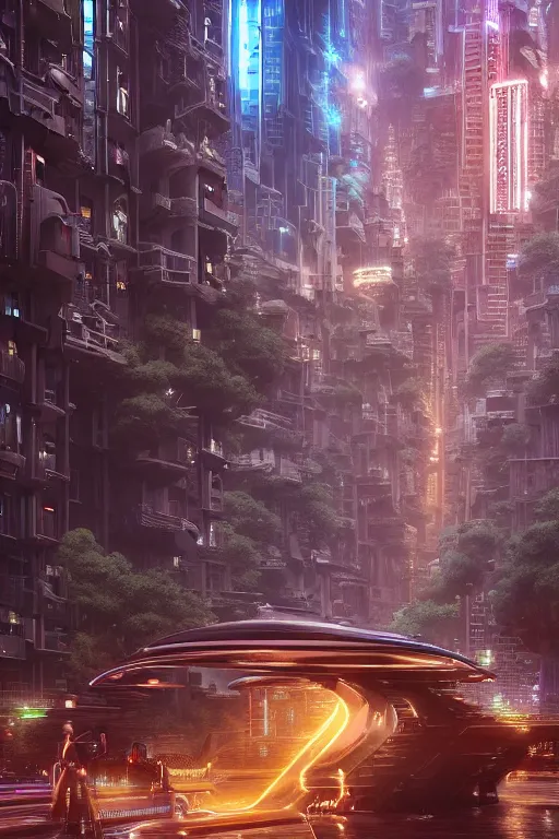 Prompt: a curly - haired cyborg in a retrofuturistic city by david a hardy and noriyoshi ohrai, highly detailed, cinematic composition, trending on artstation, octane render, 8 k