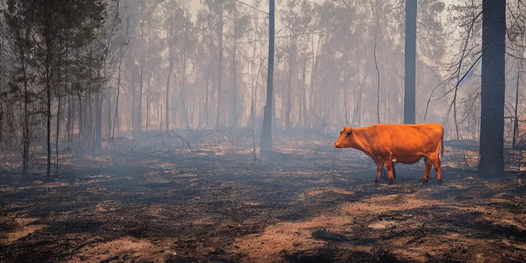 Image similar to a cow in a forest fire