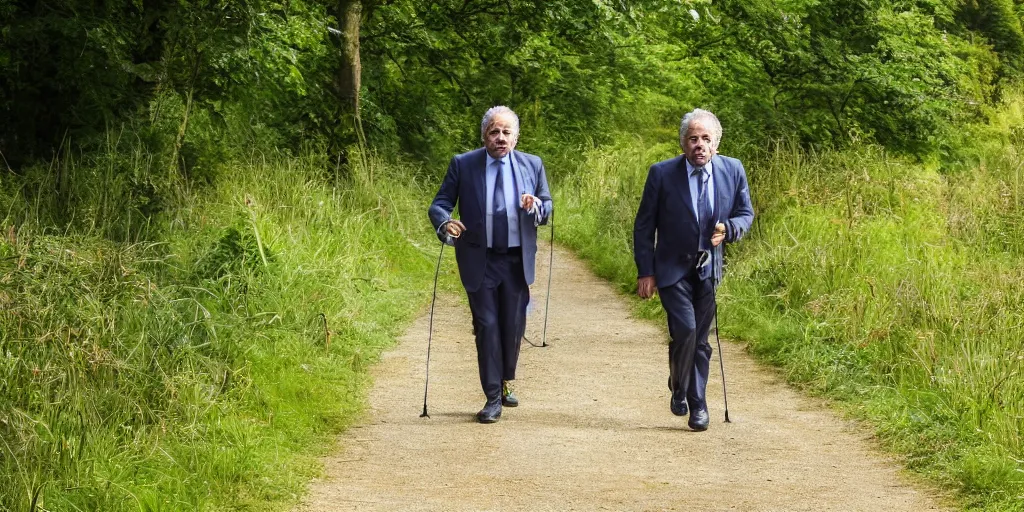 Image similar to alan sugar going for a walk in the country. summer time. the apprentice, 8 k, nature photography