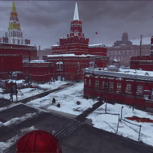 Image similar to the Moscow Red Square in the snow in Fallout 4, in game screenshot