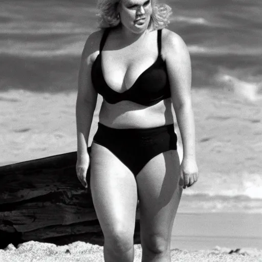 Prompt: john candy wearing a bra on the beach