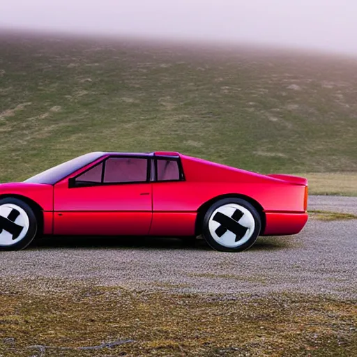 Prompt: a 1 9 9 0 v 8 sport car designed by tesla, outdoor magazine, ambient light, fog