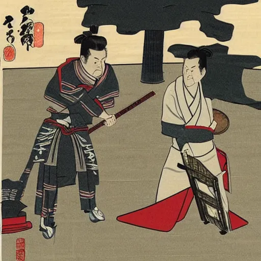 Image similar to Coach Belichick in Edo Period Japan trying to teach samurai how to play football