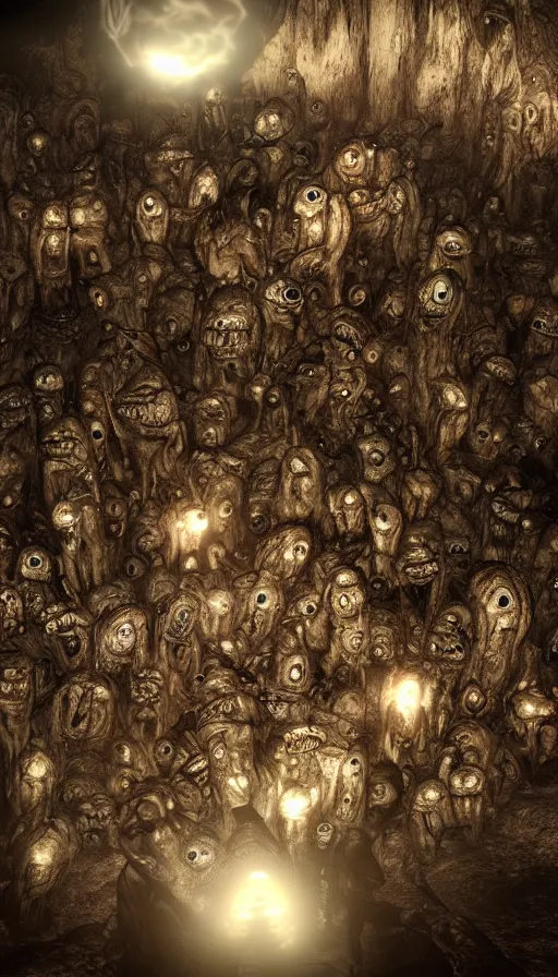 Image similar to a storm vortex made of many demonic eyes and teeth, with cryengine