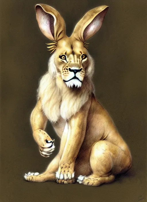 Image similar to lion bunny, muted colors, by jean - baptiste monge