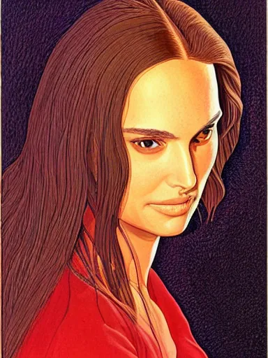 Image similar to a beautiful painting of natalie portman by jean giraud moebius and by studio ghibli, award winning painting, hyperdetailed, detailed