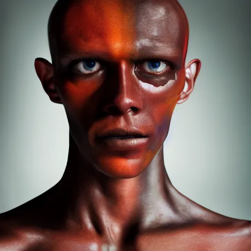 Image similar to a close up portrait of a beautiful athletic young male alien with ombre color skin , photographed by erwin olaf, artistic