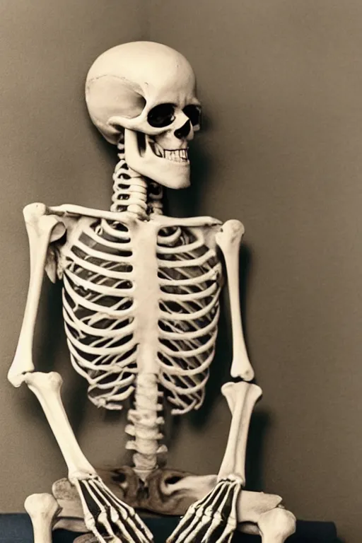 Image similar to a full - length photo of skeleton sitting and waiting for a doctor