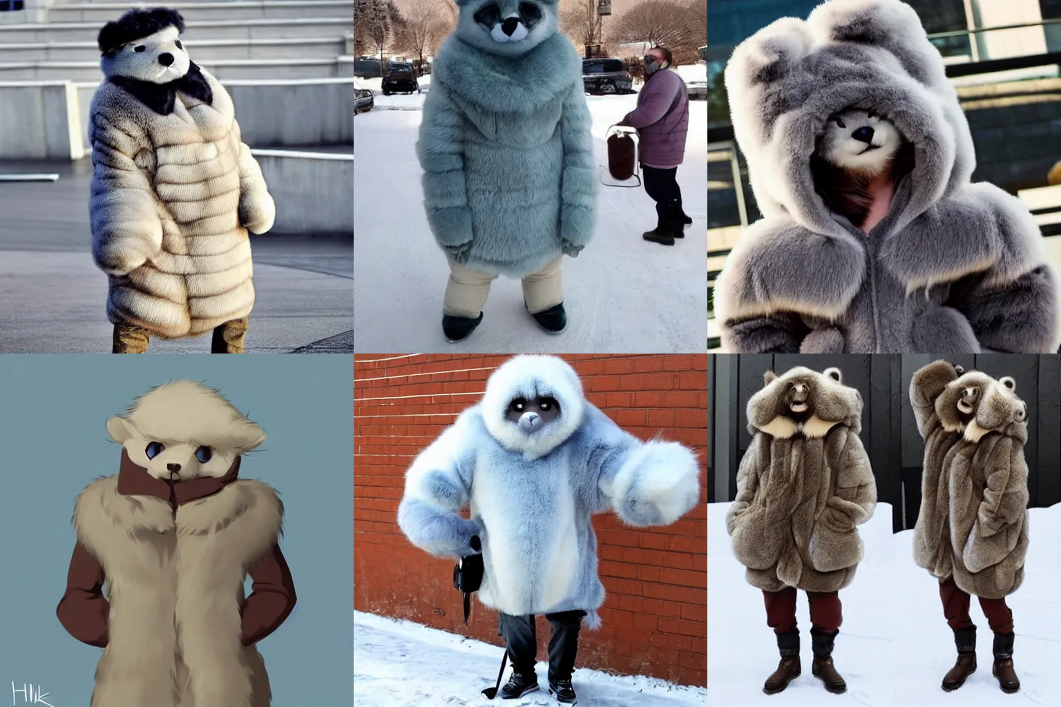 Prompt: anthropomorphic seel tundra icepunk character fursona heavy fur coat trending on Twitter