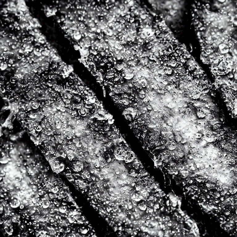 Prompt: Soaking wet soggy fish stick drenched with a stream water from a faucet on a moist wet plate. Very wet delicious crusty fish sticks. Macro lens close up 4K ultra high contrast award winning photo