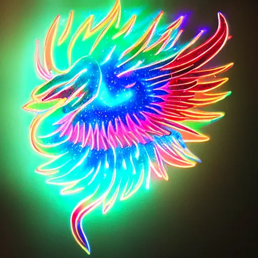 Image similar to rainbow cosmic volumetric lights phoenix